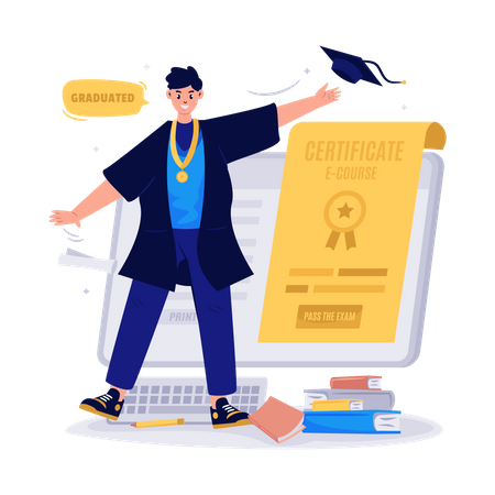 Online Graduation Certificate Illustration