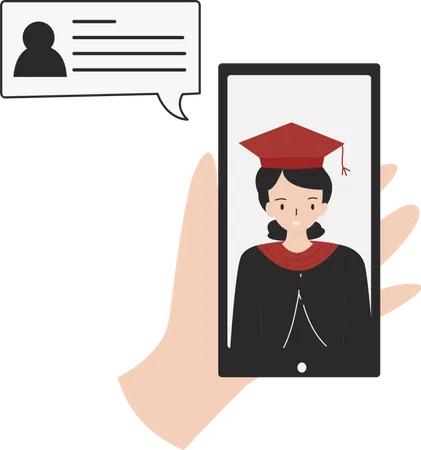 Social Distancing Online Education Self Isolated Student Attending A Graduation Ceremony Via Video Call Illustration