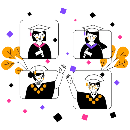 Online Graduation with Friends  Illustration
