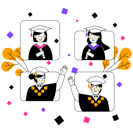 Online Graduation with Friends  Illustration