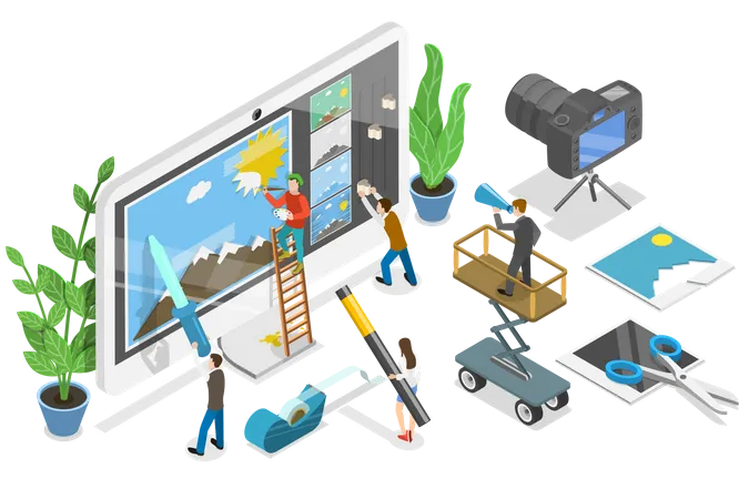 3 D Isometric Flat Vector Concept Of Photo Editing Online Service Professional Graphic Design Software Illustration