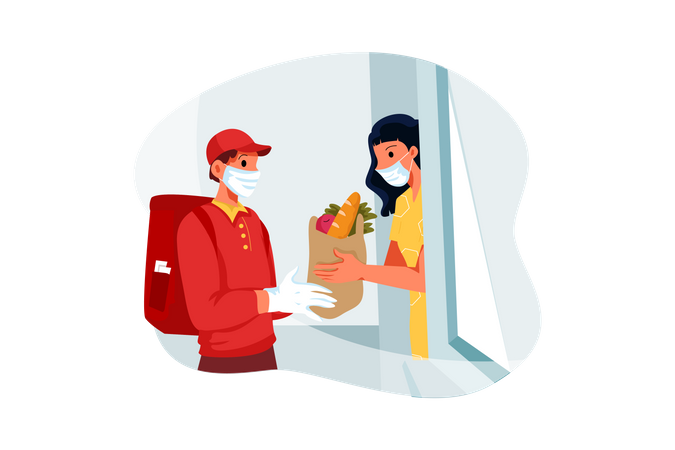 Online groceries Buying and home delivery Illustration