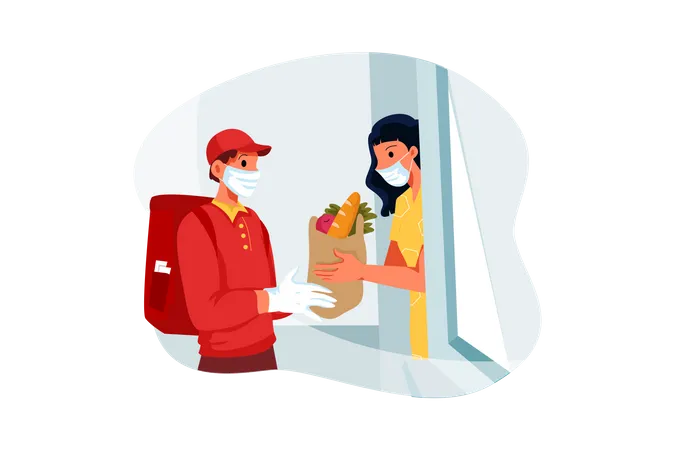 Online groceries Buying and home delivery  Illustration