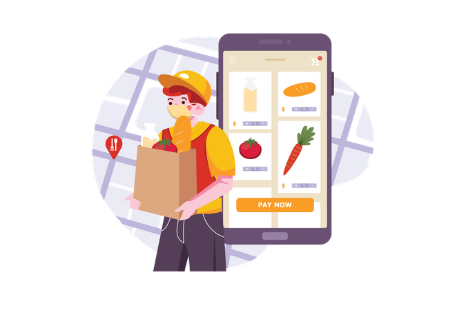 Online grocery delivery during covid pandemic Illustration
