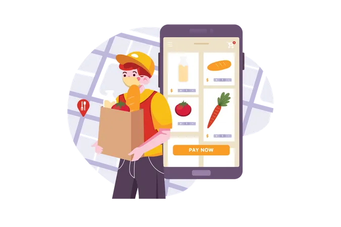 Online grocery delivery during covid pandemic Illustration
