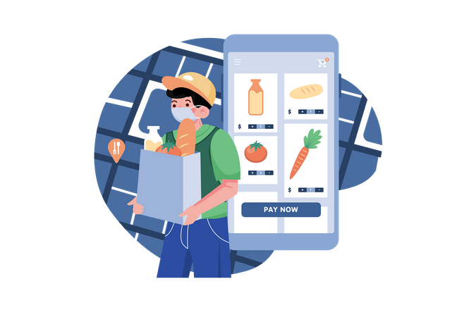 Online grocery delivery during covid pandemic  Illustration
