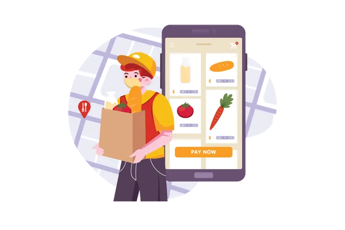 Online grocery delivery during covid pandemic  Illustration