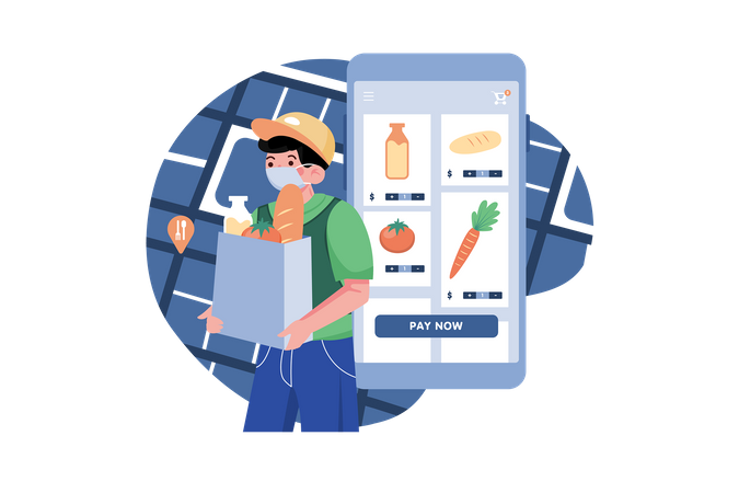 Online grocery delivery during covid pandemic  Illustration