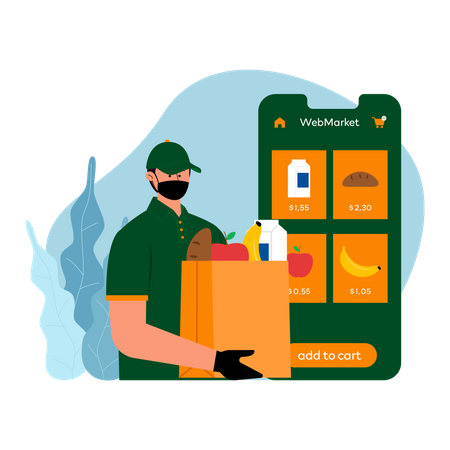Online grocery delivery guy Illustration