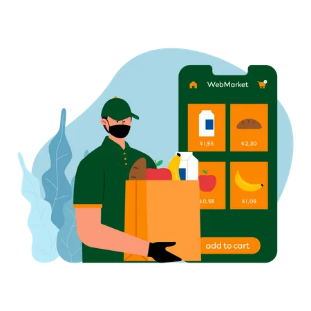 Online grocery delivery guy Illustration