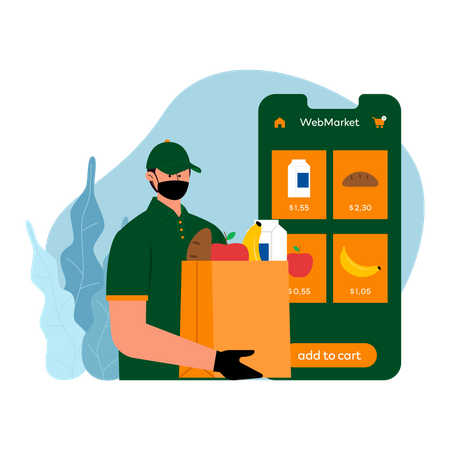 Online grocery delivery guy  Illustration