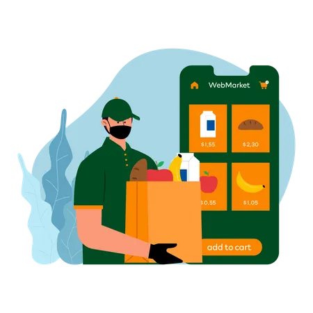 Online grocery delivery guy  Illustration