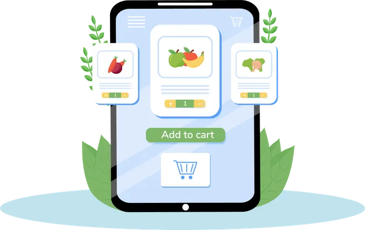 Online Grocery Mobile Application Flat Concept Vector Illustration Fresh Fruits And Vegetables Order Organic Produce Delivery Service Greengrocery Ordering Food Store App Creative Idea Illustration