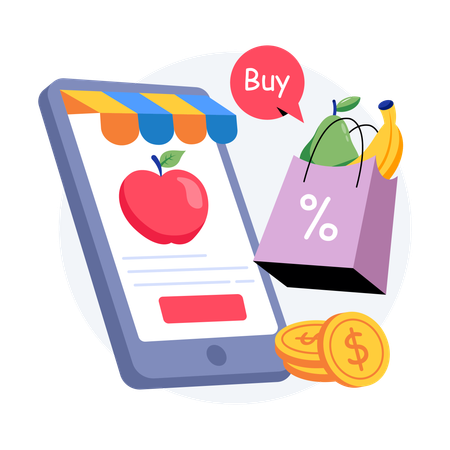 Online Grocery Shopping  Illustration