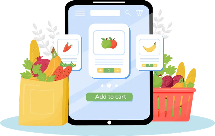 Greengrocery Online Ordering Flat Concept Vector Illustration Vegetables And Fruits Store Fresh Organic Produce Delivery Service Internet Grocery Mobile Application Creative Idea Illustration