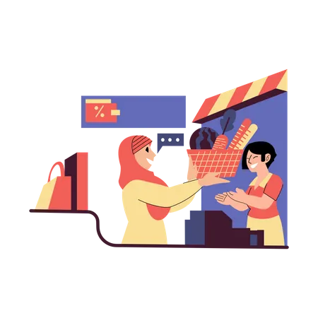 Online grocery shopping Illustration
