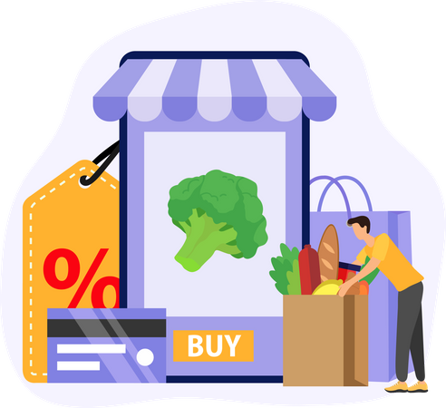Online grocery shopping  Illustration