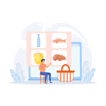Online Grocery shopping Illustration