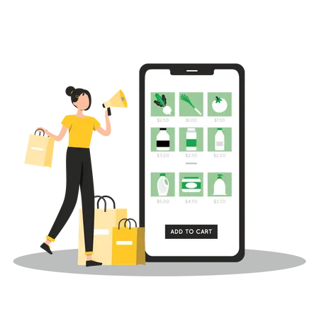 Online grocery shopping  イラスト