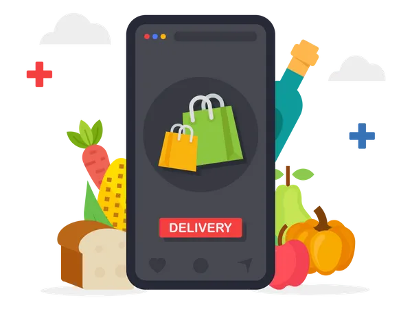 Online grocery shopping delivery servic  Illustration
