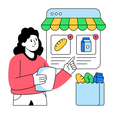 Online Grocery Shopping  Illustration