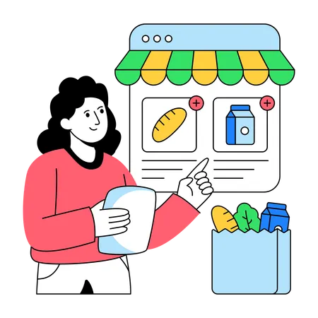 Online Grocery Shopping  Illustration