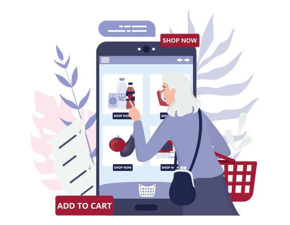 Online grocery shopping using device Illustration