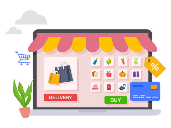 Online grocery store shopping  Illustration