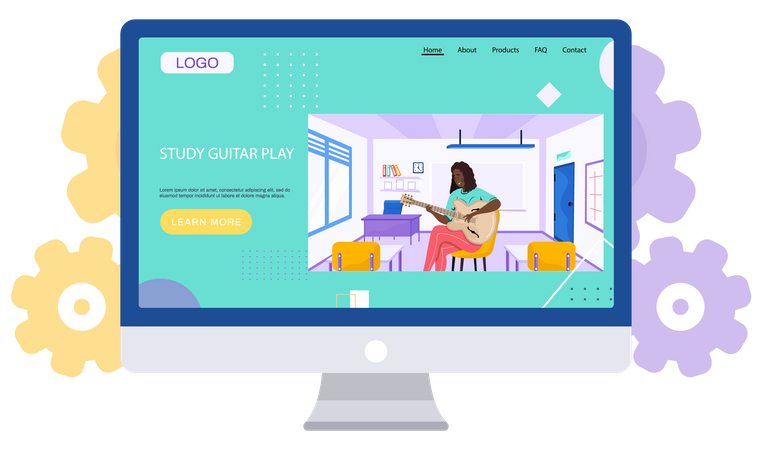 Online guitar study class  イラスト