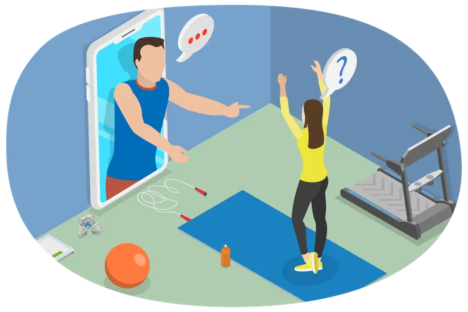 3 D Isometric Flat Vector Conceptual Illustration Of Online Coach Fitness And Health Illustration