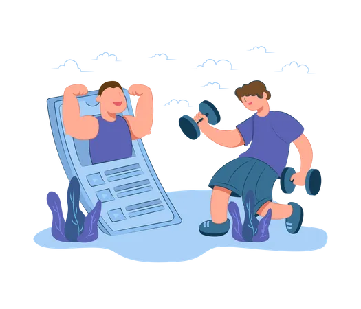 Fitness Workout Man With Remote Trainer Illustration