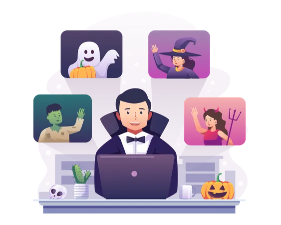 Online Halloween party Illustration