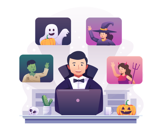 Online Halloween party  Illustration