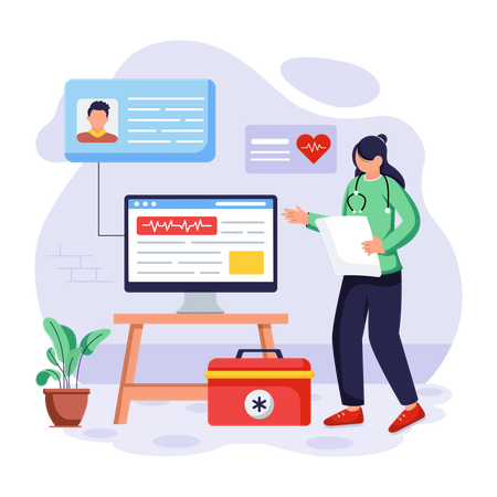 Online healthcare application provides help to patients  Illustration