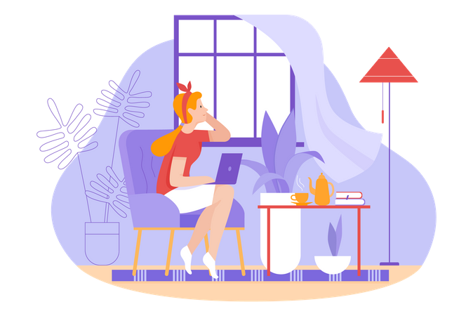 Online Home Working  Illustration