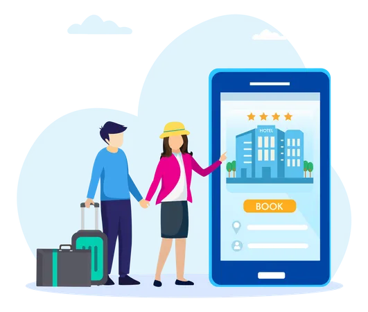 Online Hotel Booking Easy Travelling With Online Booking Apps Flat Vector Template Illustration