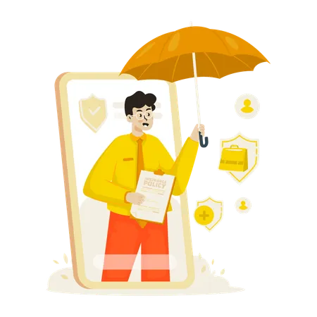 Online insurance protection form signed by customer  Illustration