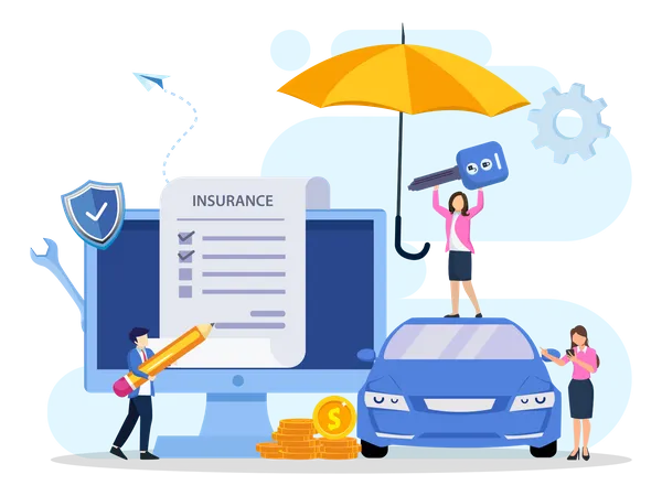 Car Insurance Policy Form With Umbrella Insurance Agent Protection Damage Or Collision Vector 일러스트레이션