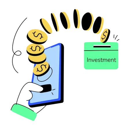 Trendy Doodle Mini Illustration Of Online Investment Illustration