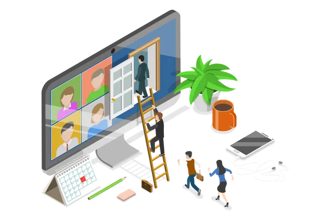 3 D Isometric Flat Vector Conceptual Illustration Of Hybrid Workplace Distant Online Job Opportunites Illustration