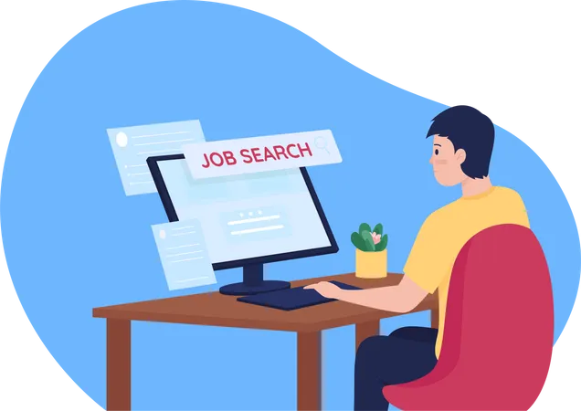 Job Search 2 D Vector Isolated Illustration Man Finding Work Offers On Website Apply For Vacancy Unemployed Candidate Flat Character On Cartoon Background Employment Opportunity Colourful Scene Illustration
