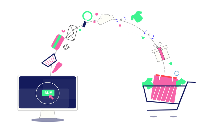 Online-Kauf auf einer Shopping-Website  Illustration