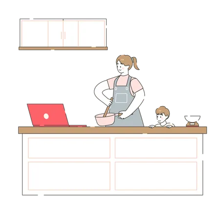 Online-Kochkurse mit Mama  Illustration