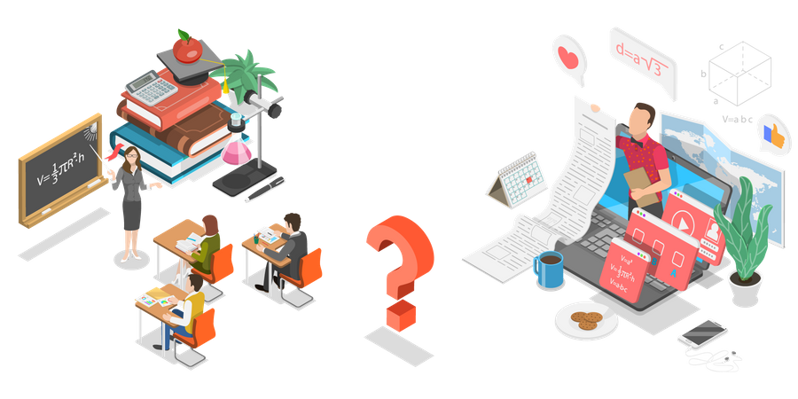 Online-Kurse vs. Offline-Kurse  Illustration