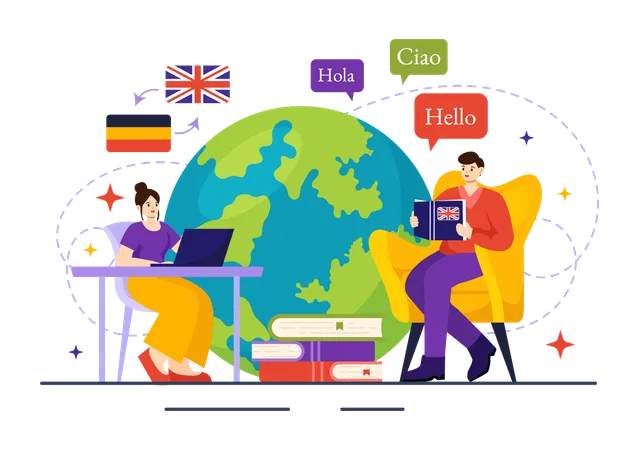 Language School Vector Illustration Of Online Learning Courses Training Program And Study Foreign Hallo Languages Abroad In Flat Background Illustration