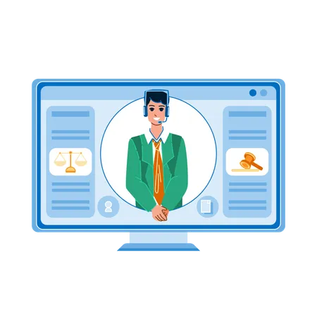 Online Lawyer Vector Legal Law Business Court Justice Laptop Online Lawyer Character People Flat Cartoon Illustration Illustration