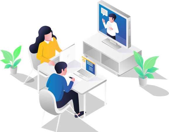 Online learn via computer  Illustration