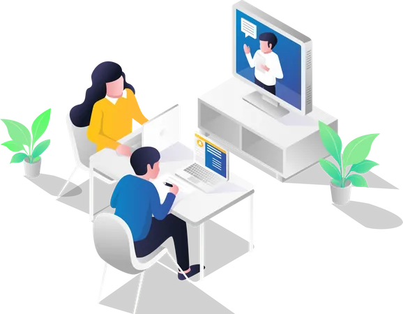 Online learn via computer  Illustration