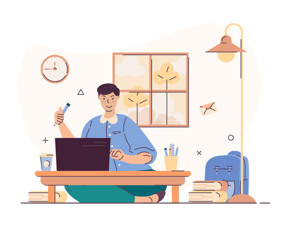 Online learning from home Illustration