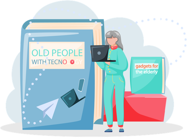 Online lecture and training gadgets for old people modern means of communication digital technology  Illustration